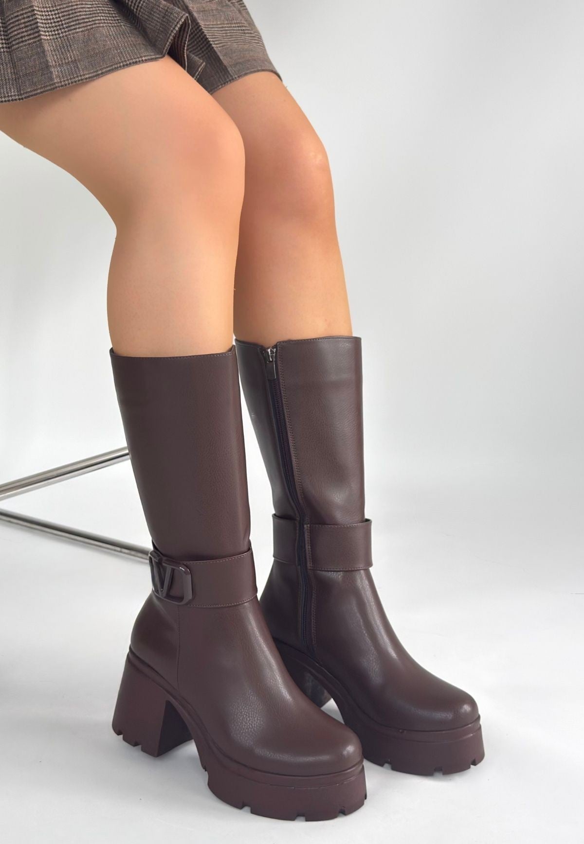 Moki Kahverengi Cilt Topuklu Çizme