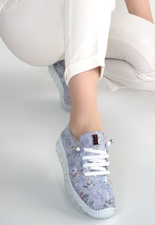 Jiten Lila Desenli Deri Bağcıklı Spor Ayakkabı