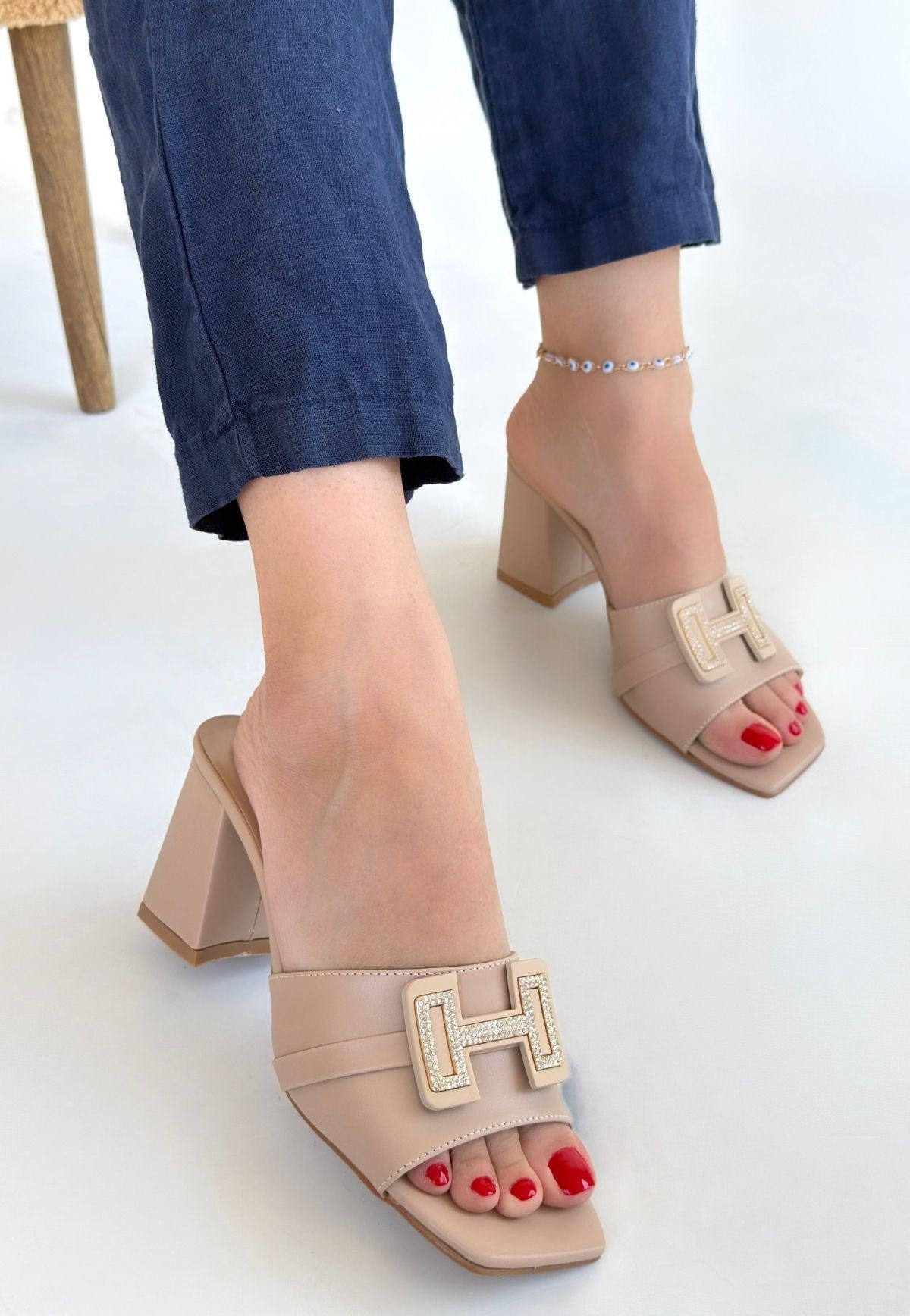 Erew Bej Cilt Topuklu Terlik