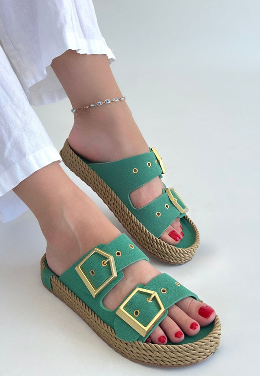 İces Yeşil Nubuk Terlik