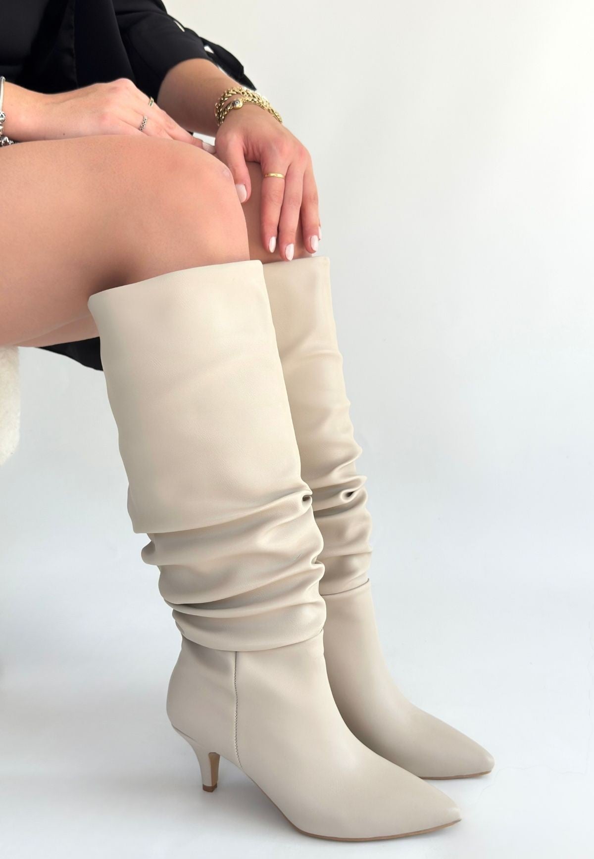 Zelya Bej Cilt Topuklu Çizme