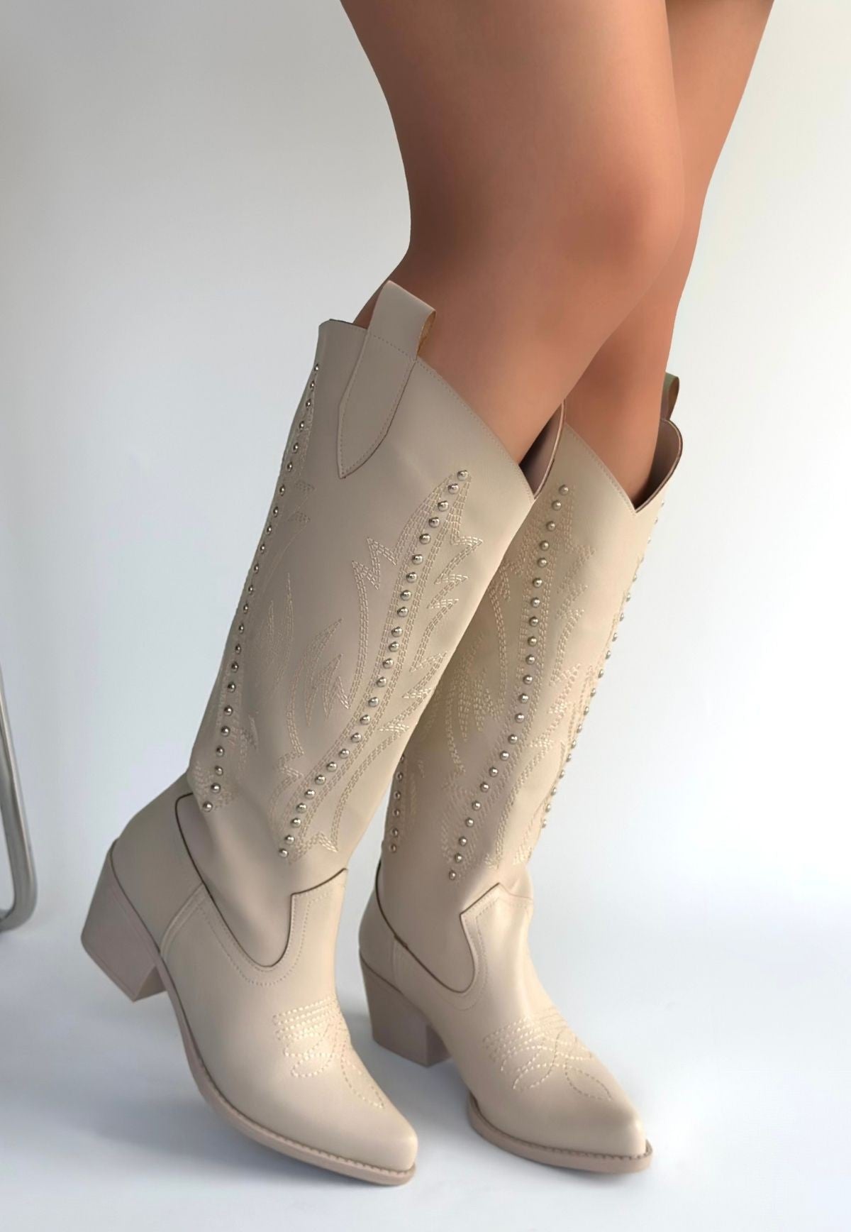 Meof Bej Cilt Topuklu Çizme