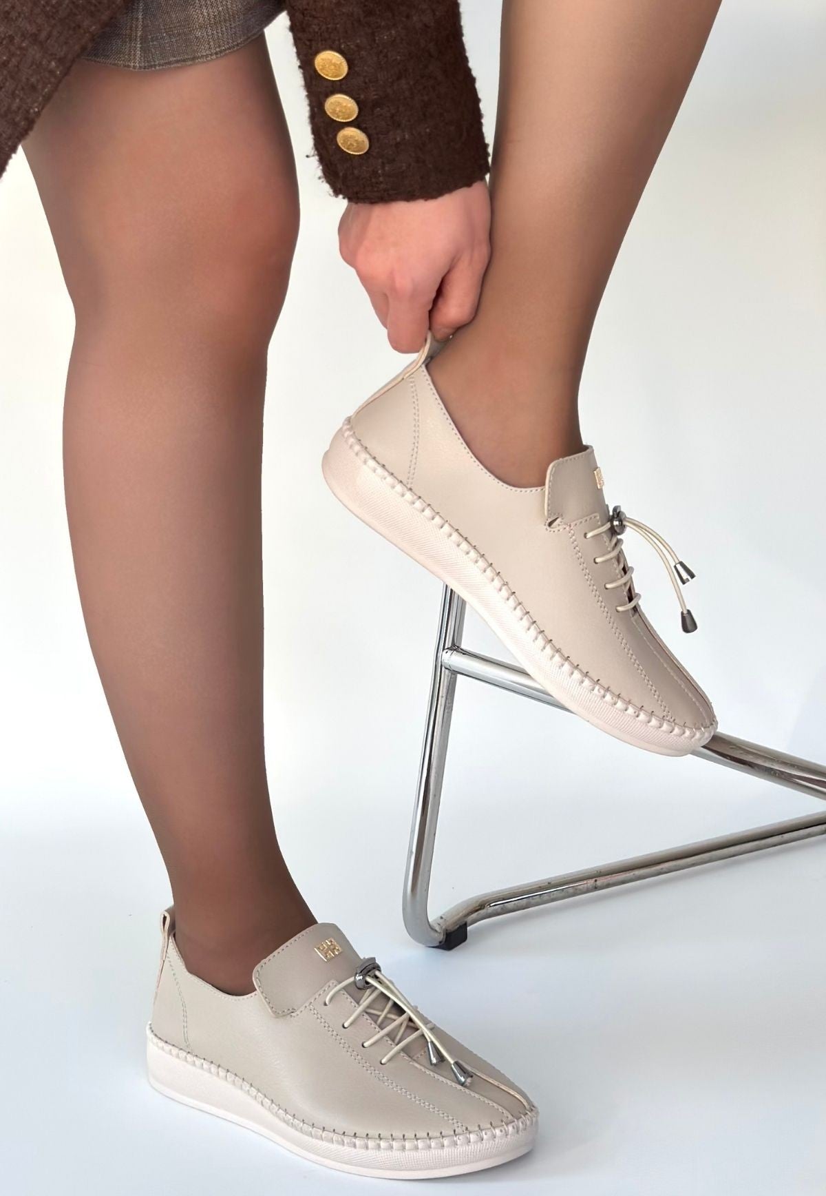 Warte Bej Deri Bağcıklı Spor Ayakkabı