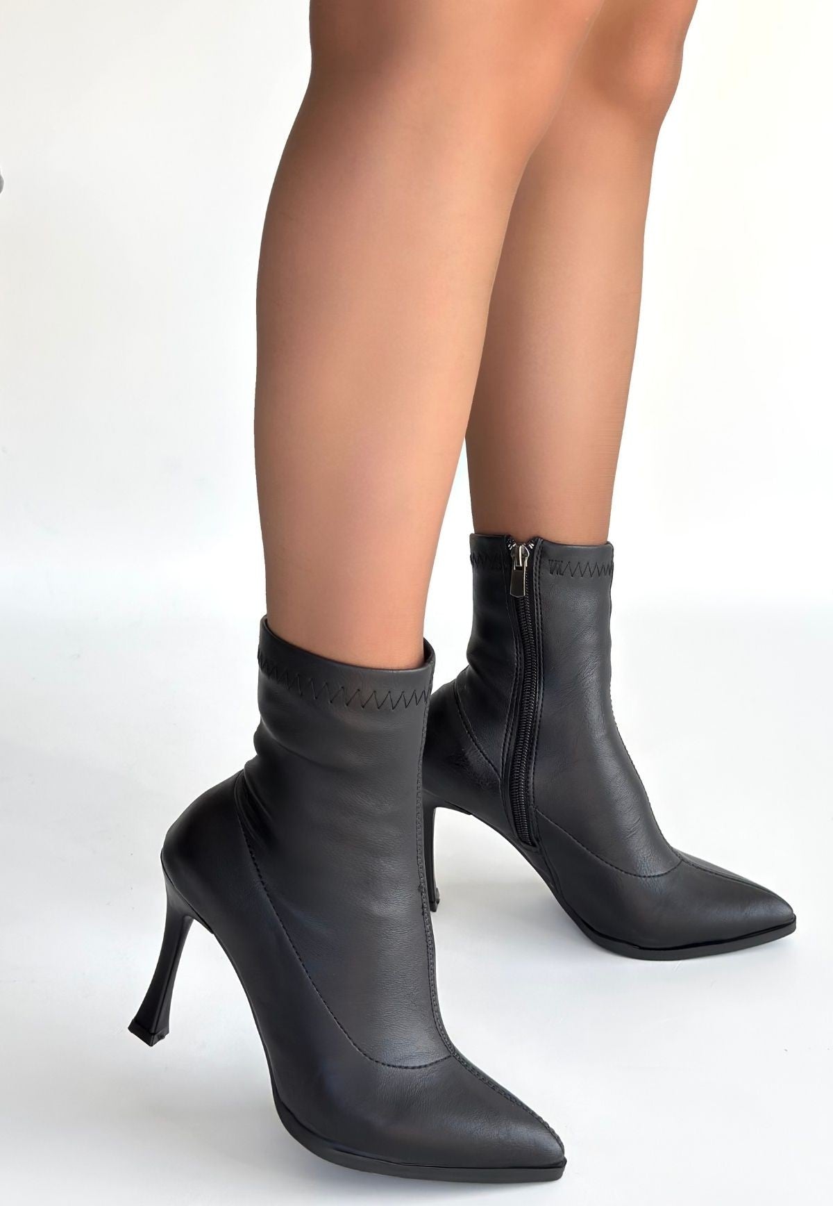 Orjen Siyah Cilt Streç Topuklu Bot