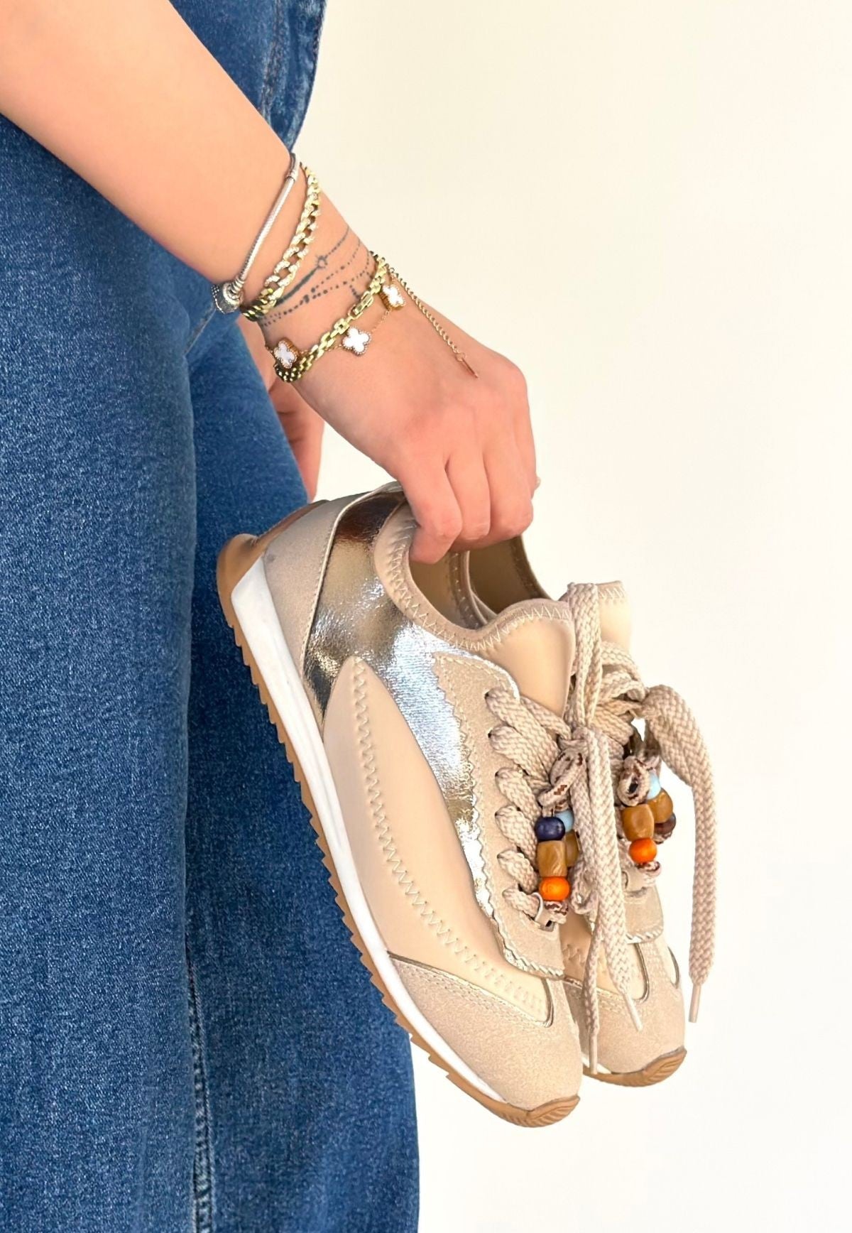 Riaf Bej Cilt Bağcıklı Spor Ayakkabı