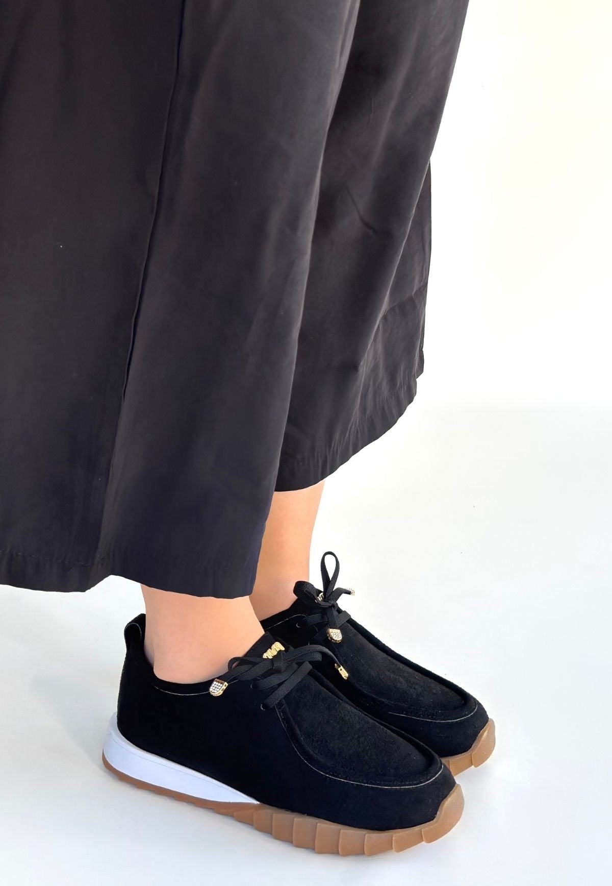 Sier Siyah Süet Bağcıklı Spor Ayakkabı