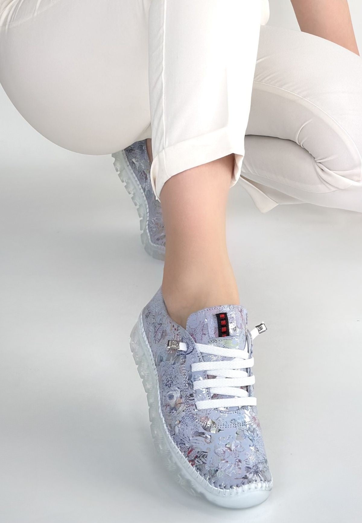 Jiten Lila Desenli Deri Bağcıklı Spor Ayakkabı