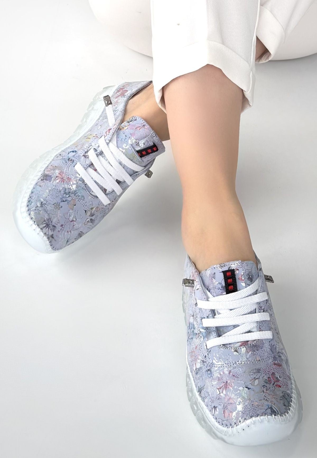 Jiten Lila Desenli Deri Bağcıklı Spor Ayakkabı