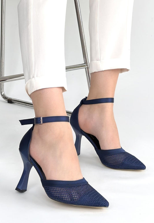 Keny Lacivert Saten Topuklu Ayakkabı
