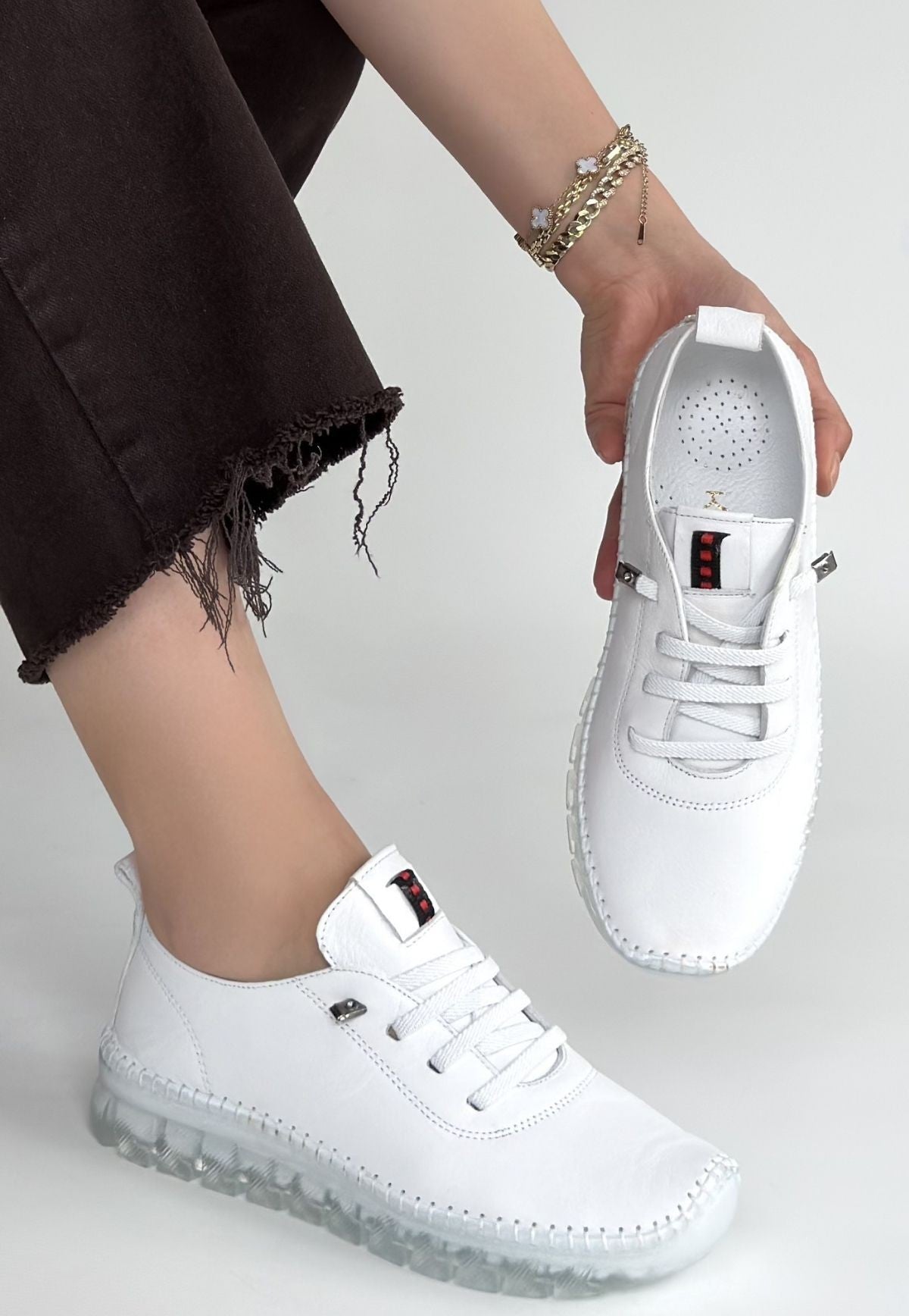 Kitta Beyaz Deri Bağcıklı Spor Ayakkabı